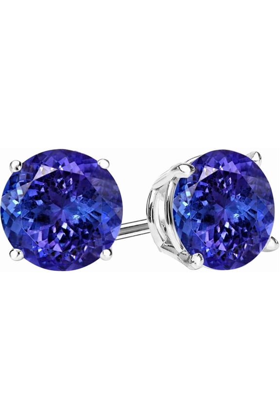 Platinum 0.99 Carat Natural Tanzanite Stud Earrings 4 Prong Push Back for Women