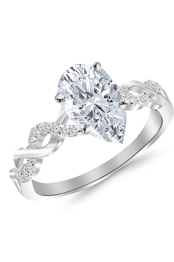 Platinum 1.13 Carat LAB GROWN IGI CERTIFIED DIAMOND Twisting Infinity Gold and Diamond Split Shank Pave Set Pear Cut Diamond Engagement Ring (E-F Color VS1-VS2 Clarity 1 Ct Center)