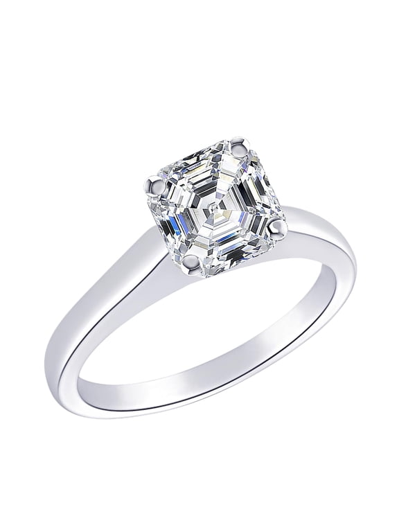 Platinum 1.25 Carat Lab Grown Solitaire Asscher Cut Cathedral IGI Certified Diamond Engagement Ring (1.25 Ct,H-I VS2-SI1