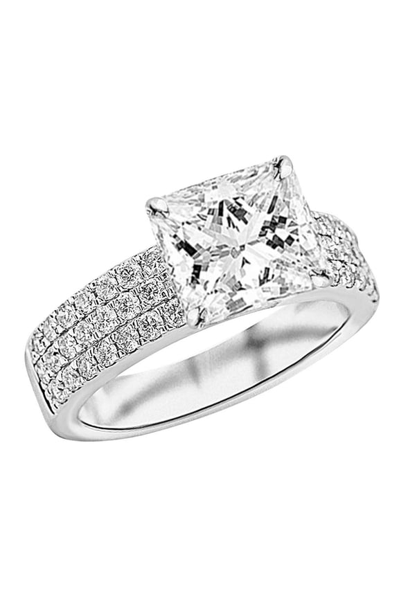 Platinum 2.75 Carat LAB GROWN IGI CERTIFIED DIAMOND Modern Triple Three Row Pave Set Round Cut Princess Cut Diamond Engagement Ring (E-F Color VS2-SI1 Clarity 2 Ct Center)