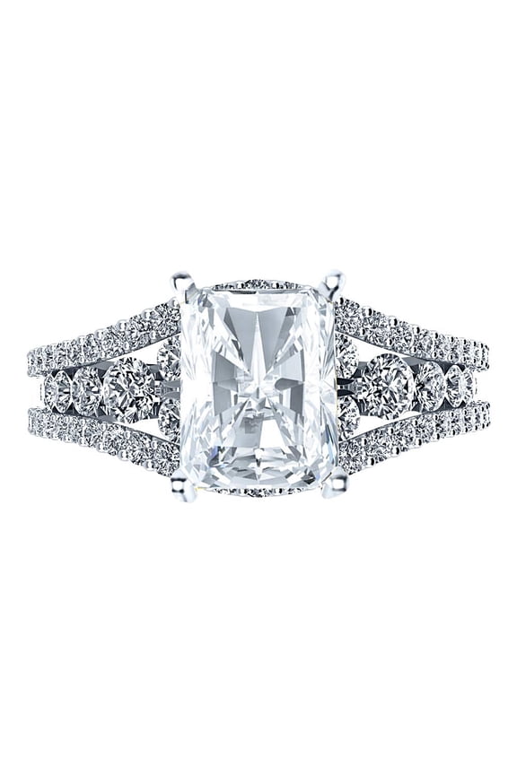 Platinum 2 Carat LAB GROWN IGI CERTIFIED DIAMOND Designer Channel Set Radiant Cut Diamond Engagement Ring (E-F Color SI1-SI2 Clarity 1 Ct Center)