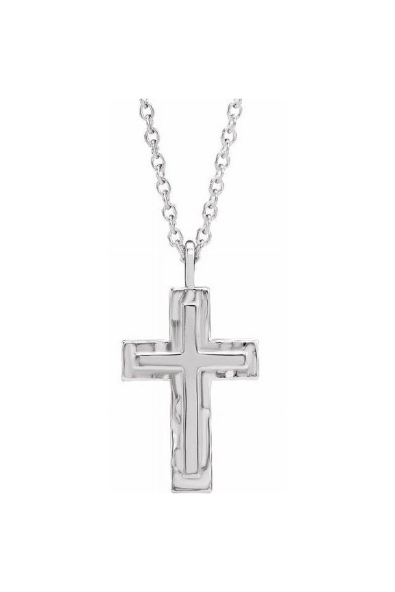 Platinum 24.47 X 13.4 Mm 18 In Polished Mens Texture Finish Cross Necklace