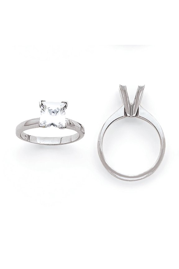 14k White Gold 6mm Medium-Weight Comfort-Fit V-End Princess Solitaire Ring Mounting