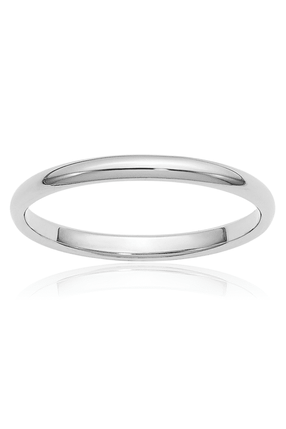 Platinum Dome 2mm Slim Half Round Plain Wedding Band Ring - Polished, Engravable Women's