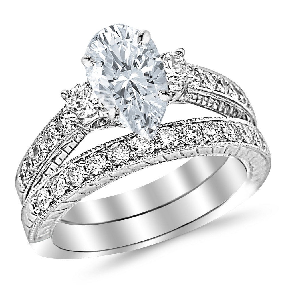 Platinum 3.5 Carat LAB GROWN DIAMOND Three Stone Vintage With Milgrain