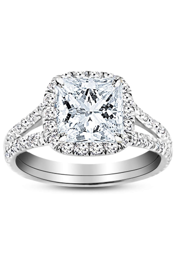 Platinum 3 Carat LAB GROWN IGI CERTIFIED DIAMOND Split Shank Princess Cut Diamond Engagement Ring (I-J Color SI1-SI2 Clarity 2.5 Ct Center)
