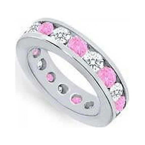 Platinum 4.00 CT TGW Pink Sapphire & Diamond Eternity Band, Size 4.5