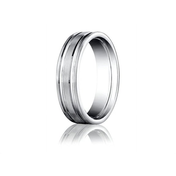 Benchmark� Platinum 6mm Comfort-fit Satin-finished With Parallel Grooves Carved Design Wedding Band Ring