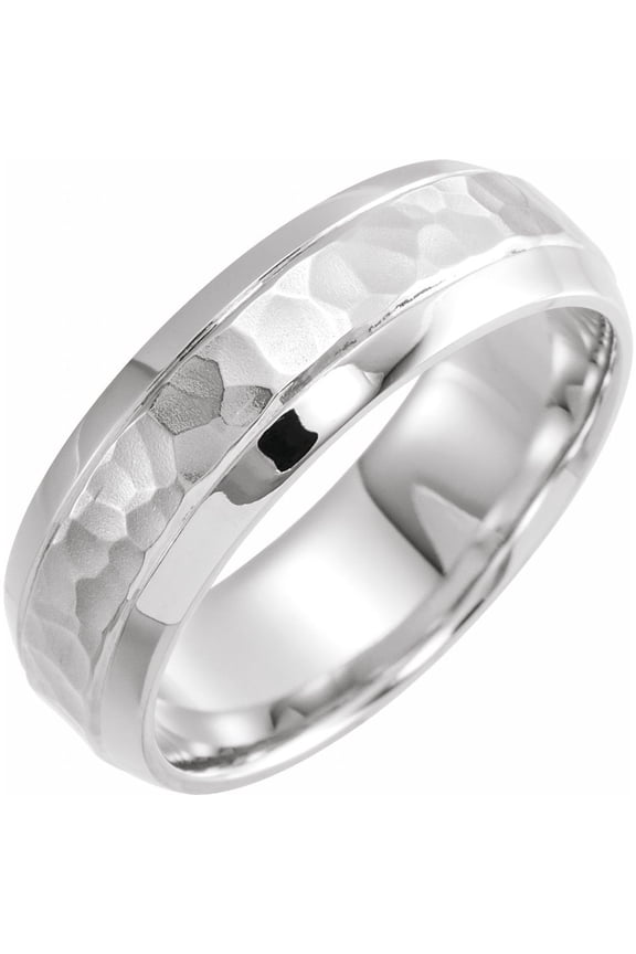 Platinum 7mm Beveled-Edge Classic Bridal Wedding Engagement Anniversary Band Ring with Hammered Finish Fine Jewelry For Women Gifts For Her, Size 5