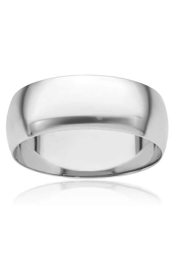 Platinum Dome 8mm Wide Half Round Plain Wedding Band Ring - Polished, Engravable Adult