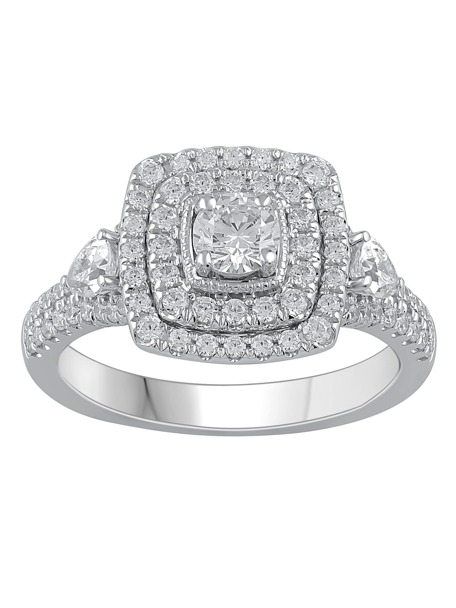 Platinum 950 1 CTTW I2/HI Diamond Cushion Multi Halo Engagement Ring Featured with Pear Stone
