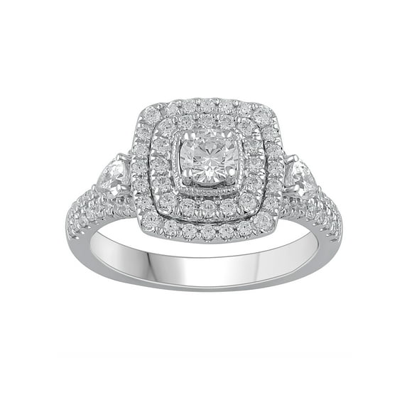 Platinum 950 1 CTTW I2/HI Diamond Cushion Multi Halo Engagement Ring Featured with Pear Stone