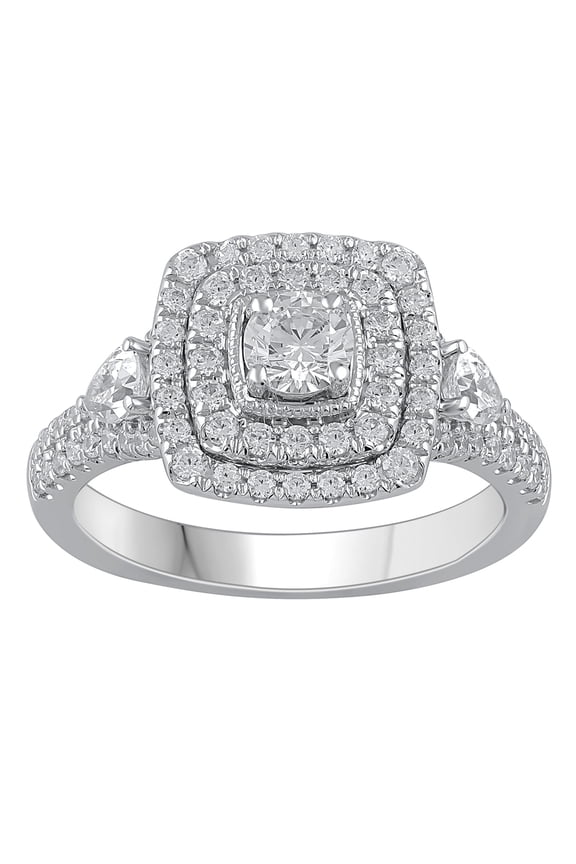Platinum 950 1 CTTW I2/HI Diamond Cushion Multi Halo Engagement Ring Featured with Pear Stone