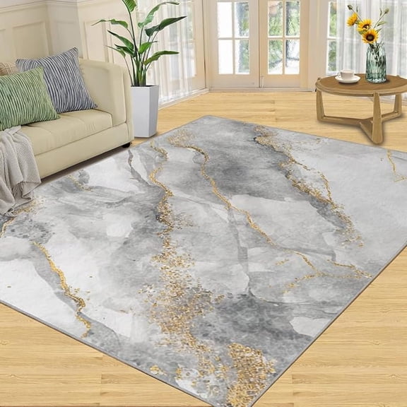 Platinum Agate Rug, Modern White Marble Rugs For Living Room, With Non-Slip Backing Large Carpet For Living Room Bedroom Dining Room Office 1x2ft