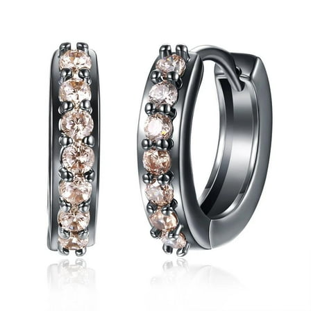 Platinum Black Gun Plated Earrings Hoop Huggies Zircon Latch Back Clasp L669