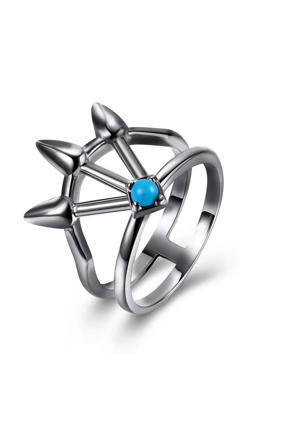 Platinum Black Gun Plated Spikes Ring Womens Kallaite Stone Blue B503