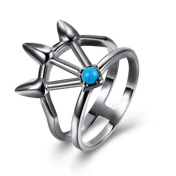 Platinum Black Gun Plated Spikes Ring Womens Kallaite Stone Blue B503