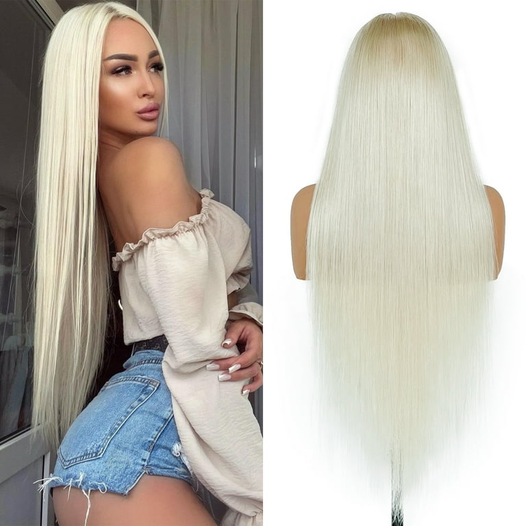Platinum Blonde Glueless Hair Lace Front Wigs Amazon.com : 21AE Glueless Human Hair 60# Grey White  main image 3