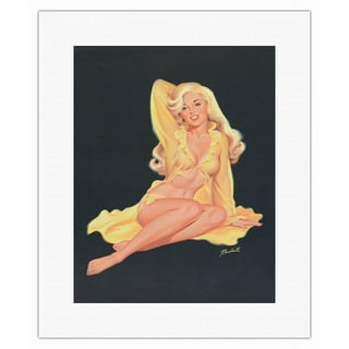  Yours For the Basking - Blonde Swimsuit Beauty on Beach -  Vintage Pin Up Girl Print by Art Frahm c.1940s - Fine Art Rolled Canvas  Print (Unframed) 27in x 40in: Posters