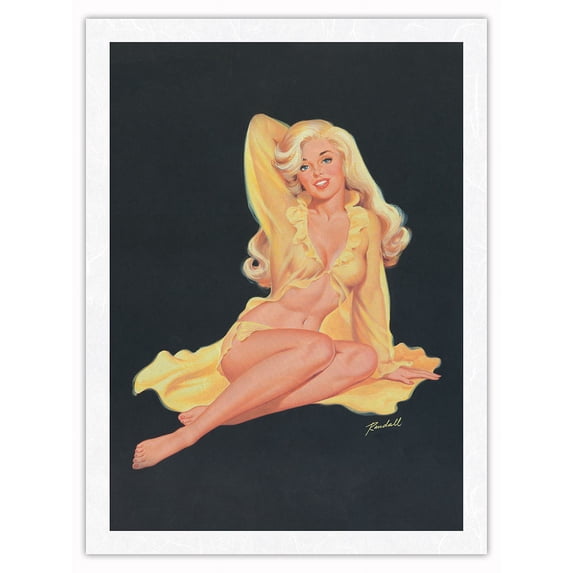 Platinum Blonde in Lingerie - Vintage Pin Up Girl Print by Bill Randall c.1950s - Japanese Unryu Rice Paper Art Print 24 x 32 in