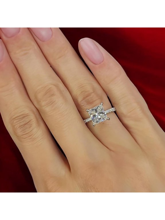 Platinum Diamond Ring IGI Certified Lab Grown Princess Cut 3 Carat E F VVS PT950