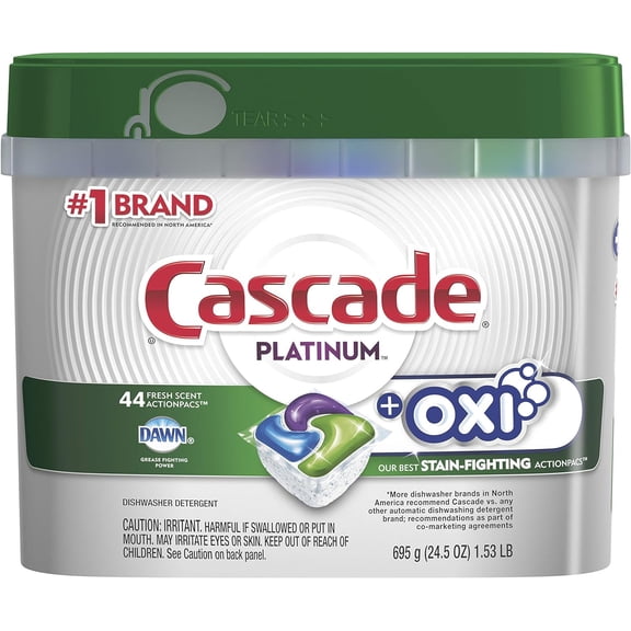 Platinum Dishwasher Pods, ActionPacs + Oxi, Dishwasher Detergent, Fresh Scent, 44 Count