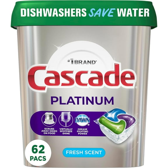 Platinum Dishwasher Pods, Dishwasher Detergent, Actionpacs, Fresh, 62 Count