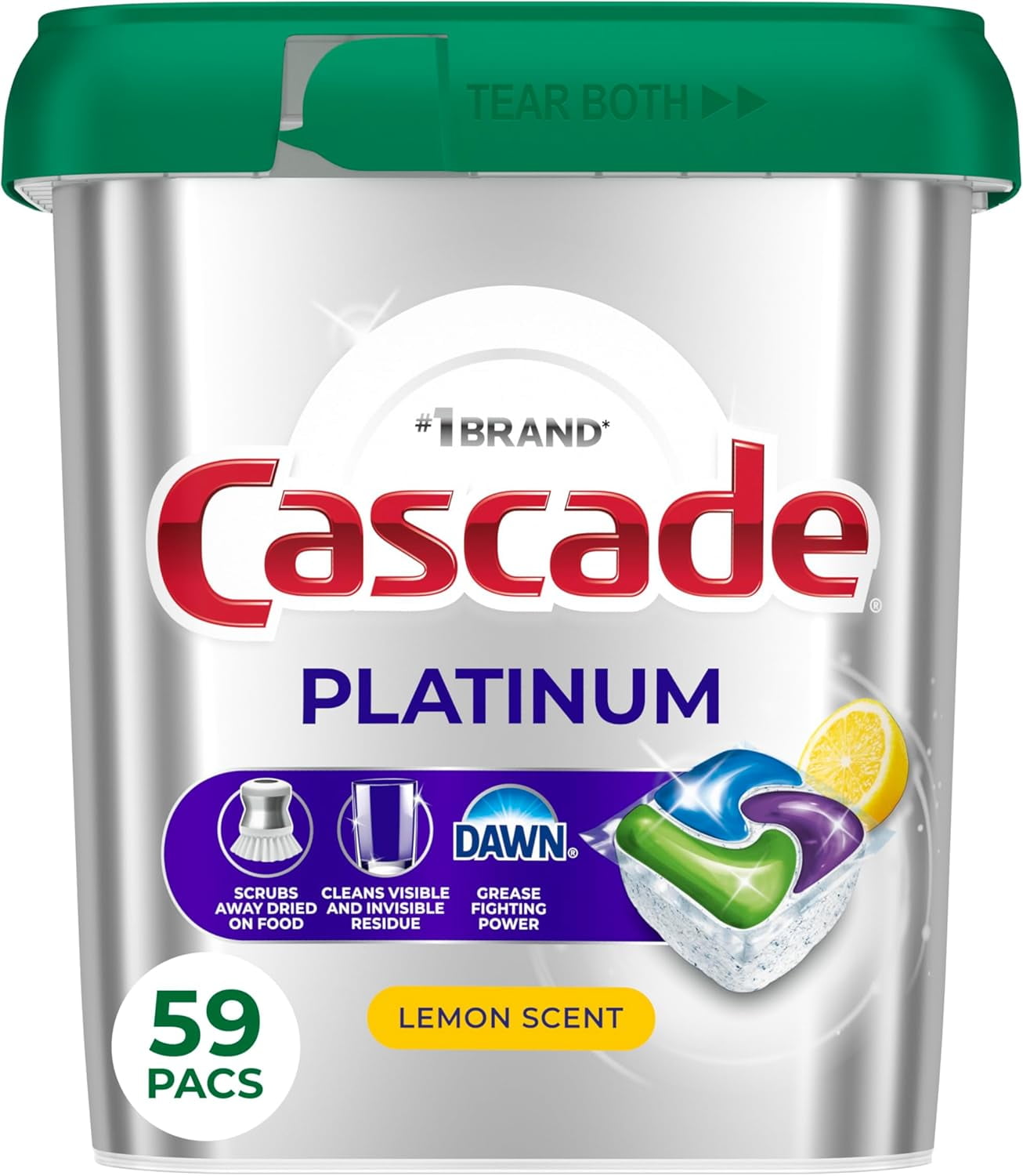 Platinum Dishwasher Pods, Dishwasher Detergent, Dish Detergent Soap, Lemon, 59 Count