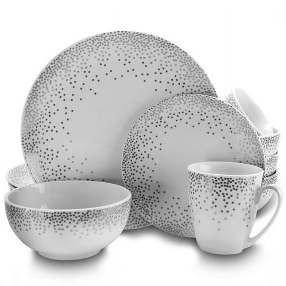 Platinum Dots Round Ceramic Dinnerware Set, 16 Piece