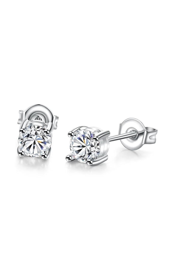 Platinum Silver Round Stud Earrings AAA Zircon Push Back Antiallergic 0.18 Inch L162