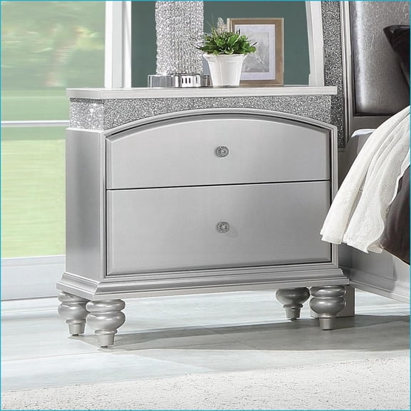 Modern Glam 2-Drawer Nightstand with Rhinestones & Crystal Knobs