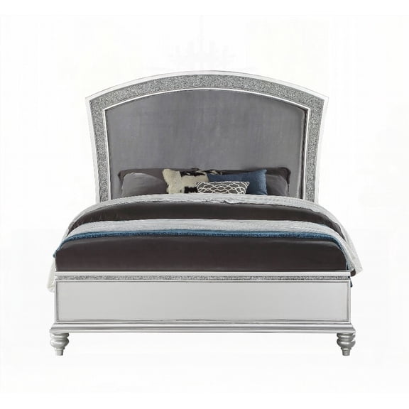 Platinum Finished CAL. King Bed by Maverick - Sleek Design with Wooden Legs