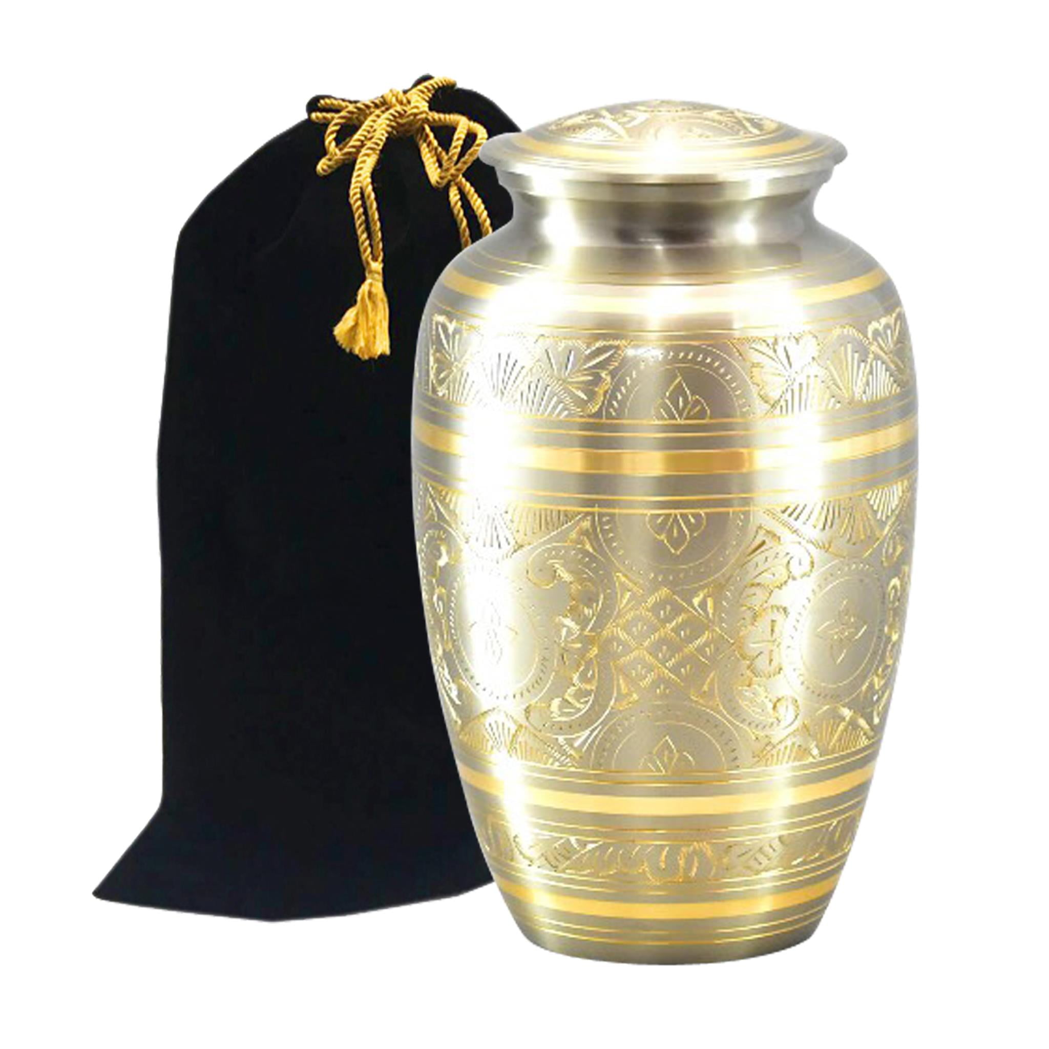 Platinum Gold Brass Cremation Urn Beautifully Handcrafted Adult Funeral  Urn Solid Brass Funeral Urn Affordable Urn for Human Ashes with Free  Velvet Bag