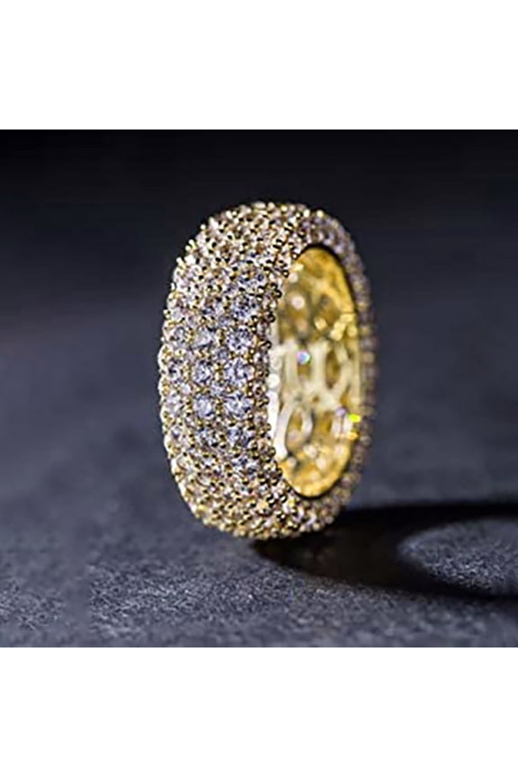 Platinum Gold Micro Pave Cz Zirconia Wide Band Eternity Wedding Ring R66