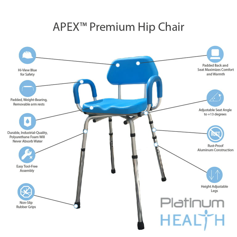 Platinum Health HIP CHAIR APEX(tm) Bath Shower Chair Padded ADJUSTABLE  HEIGHT & SEAT ANGLE Rehab Specialist Recommended 