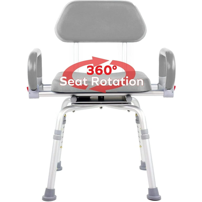 Platinum Health Revolution Pivoting Swivel Seat Bath Shower Chair with Padded Back and Arms Gray