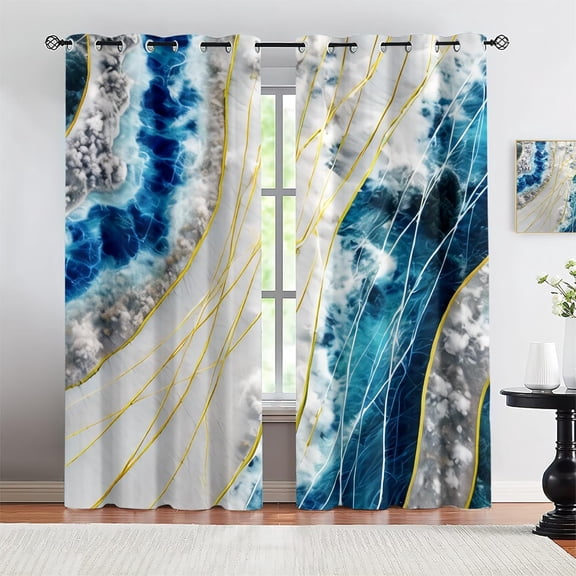 Platinum Lines Geometric Windows Curtain For Bedroom Living Room, Abstract Dark Blue Water Pattern Curtains Home Decor, Blackout Window Drapes For Dining Room 21"W x 45"L (Pack of 2)