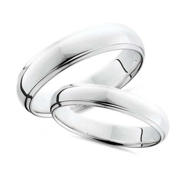 Pompeii3 Platinum Matching His Hers Polished Wedding Bands Set