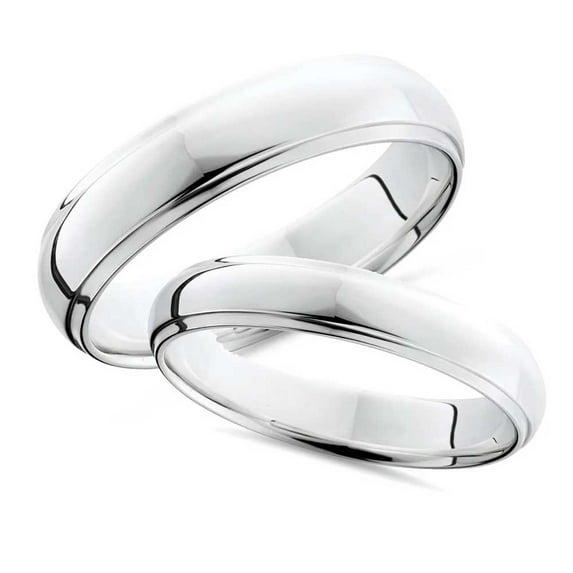 Pompeii3 Platinum Matching His Hers Polished Wedding Bands Set