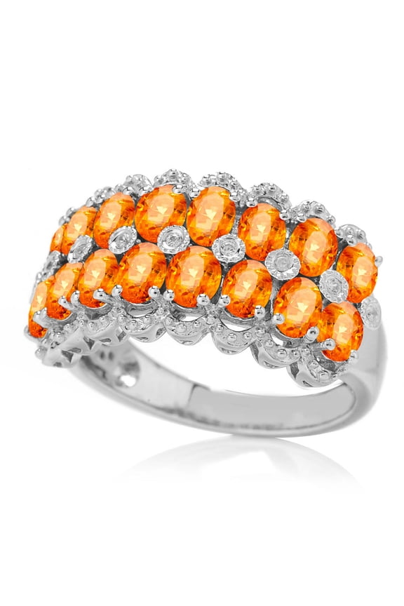 Platinum O/ Silver 4.42Ctw Orange Sapphire Cluster Ring