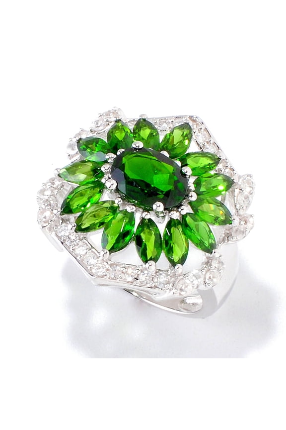 Platinum O/ Silver 4.81Ctw Chrome Diopside Ring