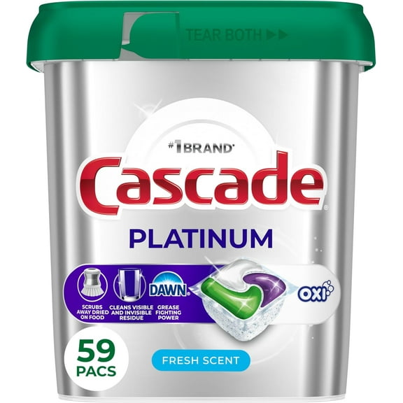 Platinum + Oxi Dishwasher Pods, Dishwasher Detergent, Dish Detergent Soap, Fresh, 59 Count