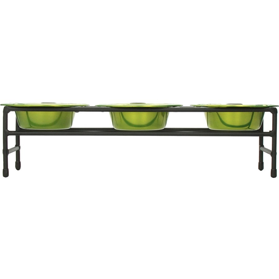 Modern Elevated Stainless Steel Pet Feeder with Lime Bowls