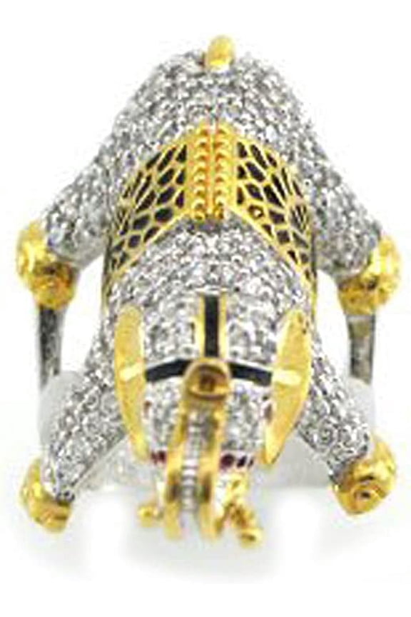 Platinum Plated 2-tone Pave-Set Elephant Elegant Ring CZ Size 8