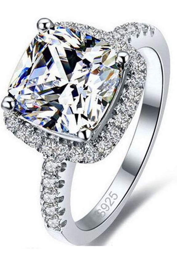 Platinum Plated 4 Carat Princess Cut CZ Simulated Diamond Wedding Engagement Proposal Ring