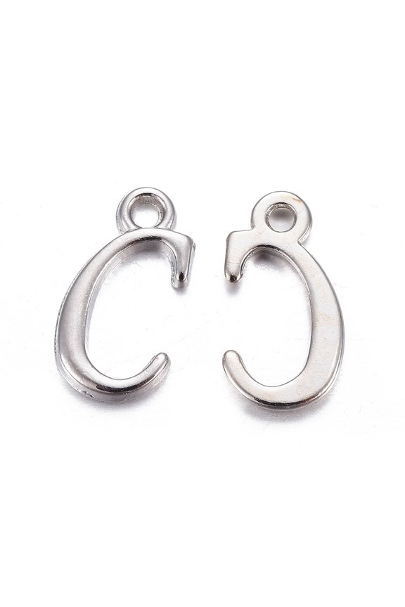 Platinum Plated Alloy Letter Pendants Rack Plating Cadmium Free & Lead Free Letter.C 15x8x2mm Hole: 1.5mm