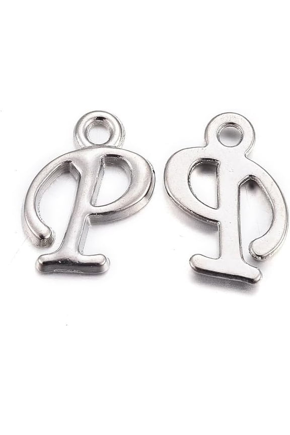Platinum Plated Alloy Letter Pendants Rack Plating Cadmium Free & Lead Free Letter.P 14x8x2mm Hole: 1.5mm