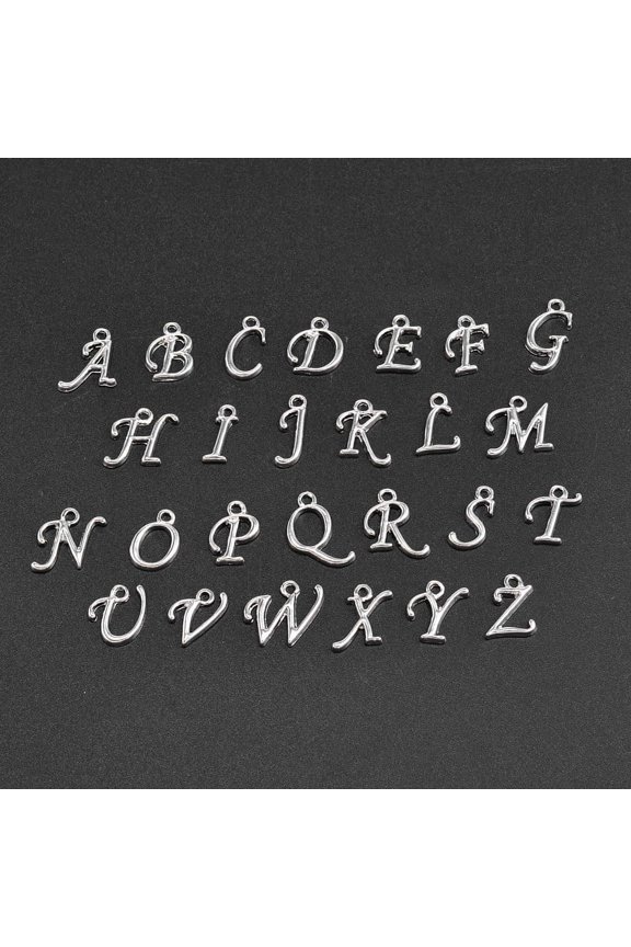Platinum Plated Alloy Letter Pendants Rack Plating Cadmium Free & Lead Free Random Mixed Letters 12~17x4~15x2mm Hole: 1.5mm