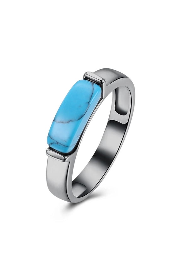 Platinum Plated Black Gun Band Plain Ring Womens Kallaite Stone Blue B500