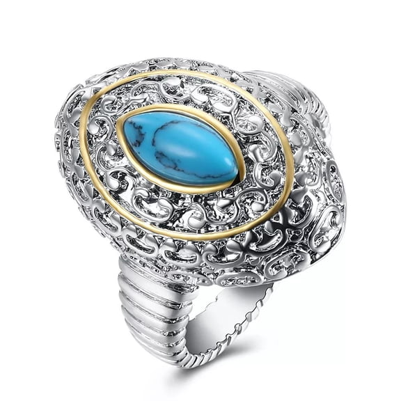 Platinum Plated Black Gun Halo Plain Ring Womens Kallaite Stone Gold Blue B502